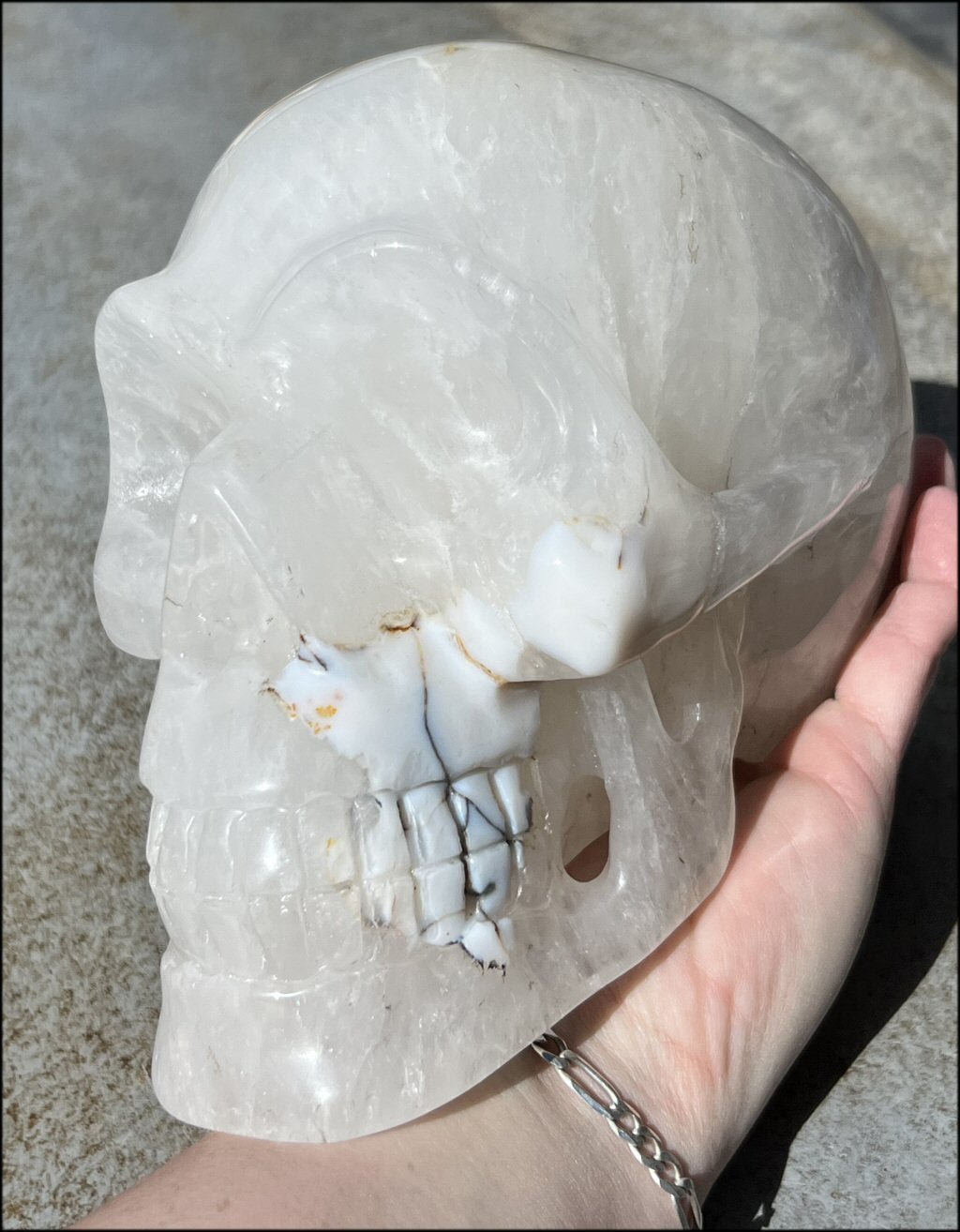 Agate GEODE Crystal Skull with Bi-Colored Dendritic inclusions, Beautiful crystalline "windows"