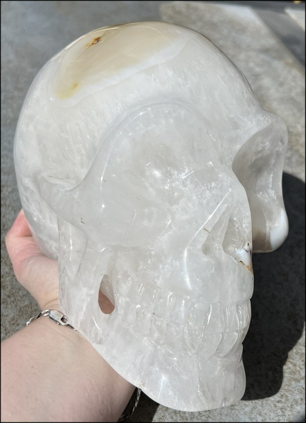 Agate GEODE Crystal Skull with Bi-Colored Dendritic inclusions, Beautiful crystalline "windows"