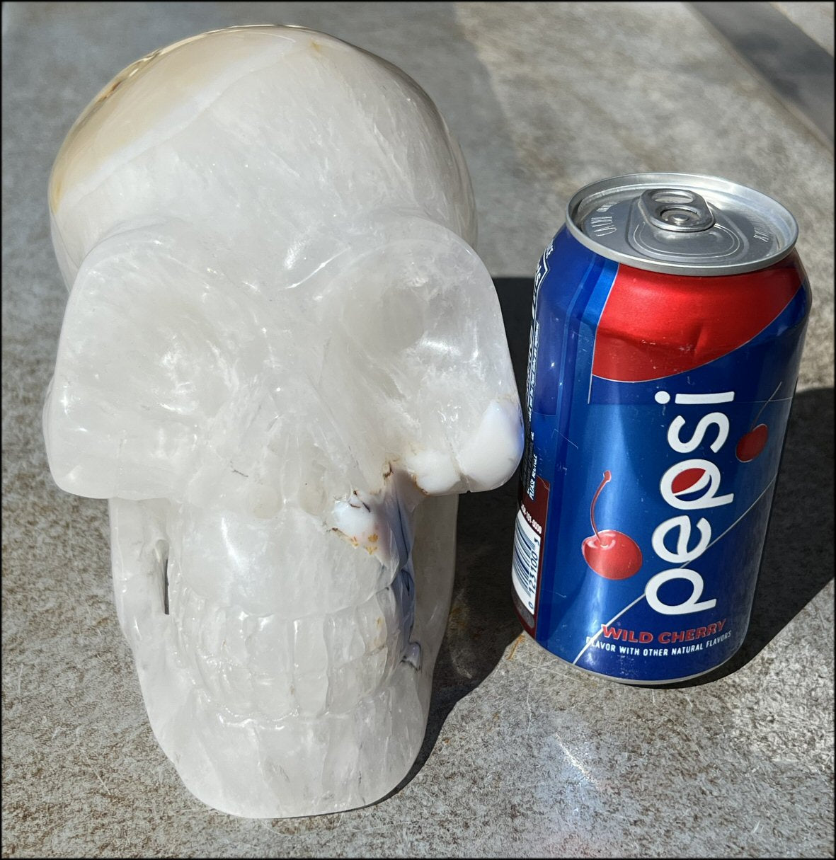 Agate GEODE Crystal Skull with Bi-Colored Dendritic inclusions, Beautiful crystalline "windows"