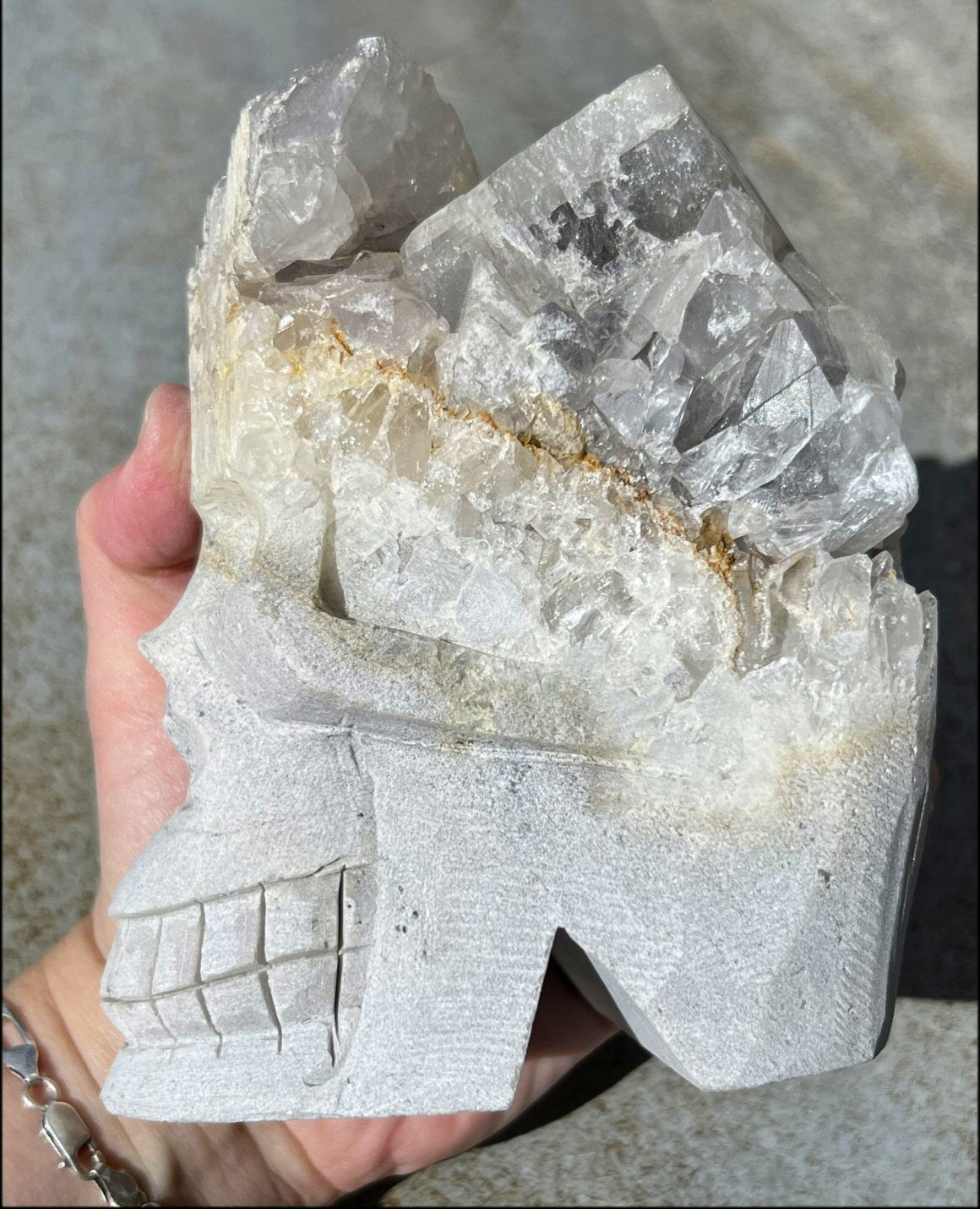 Quartz Crystal + Calcite + Fluorite + Limestone Metamorphosis Crystal Skull