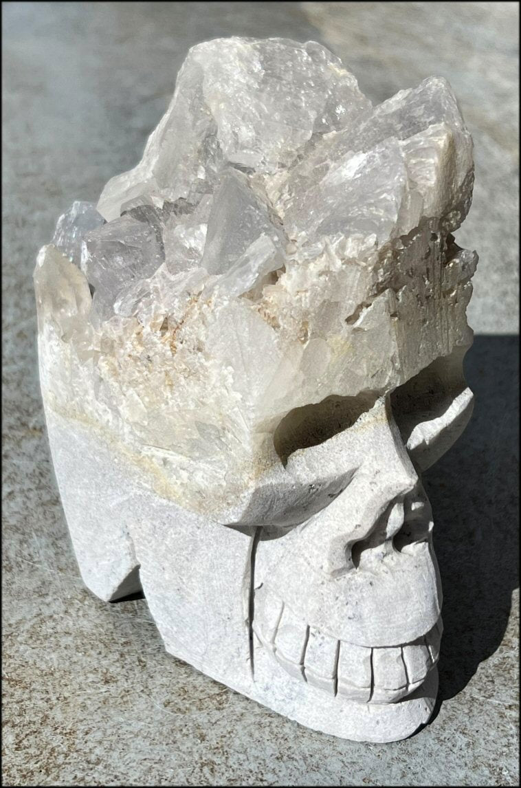 Quartz Crystal + Calcite + Fluorite + Limestone Metamorphosis Crystal Skull