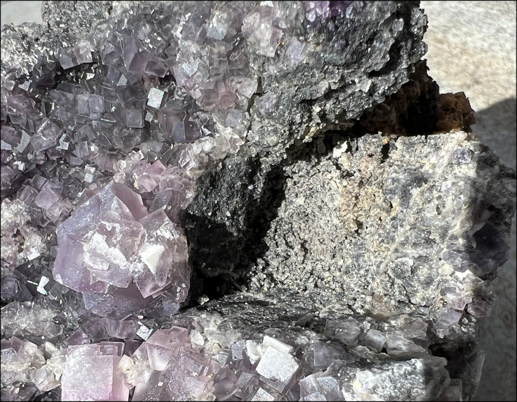 Limestone + Cubic Purple FLUORITE Metamorphosis Crystal Skull with Mesmerizing Vugs - Just over 6lbs