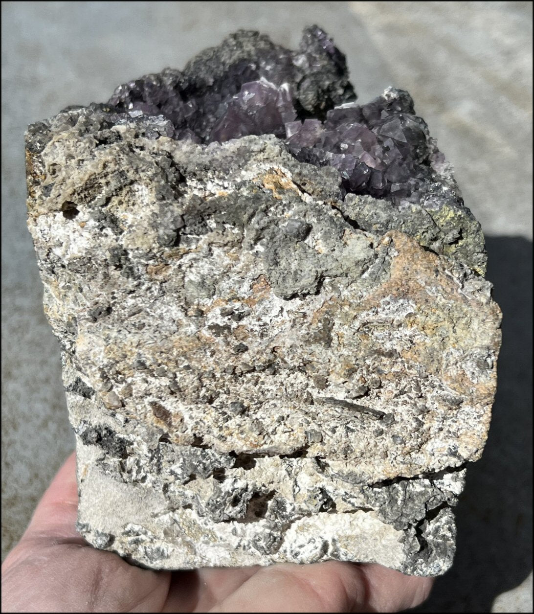 Limestone + Cubic Purple FLUORITE Metamorphosis Crystal Skull with Mesmerizing Vugs - Just over 6lbs