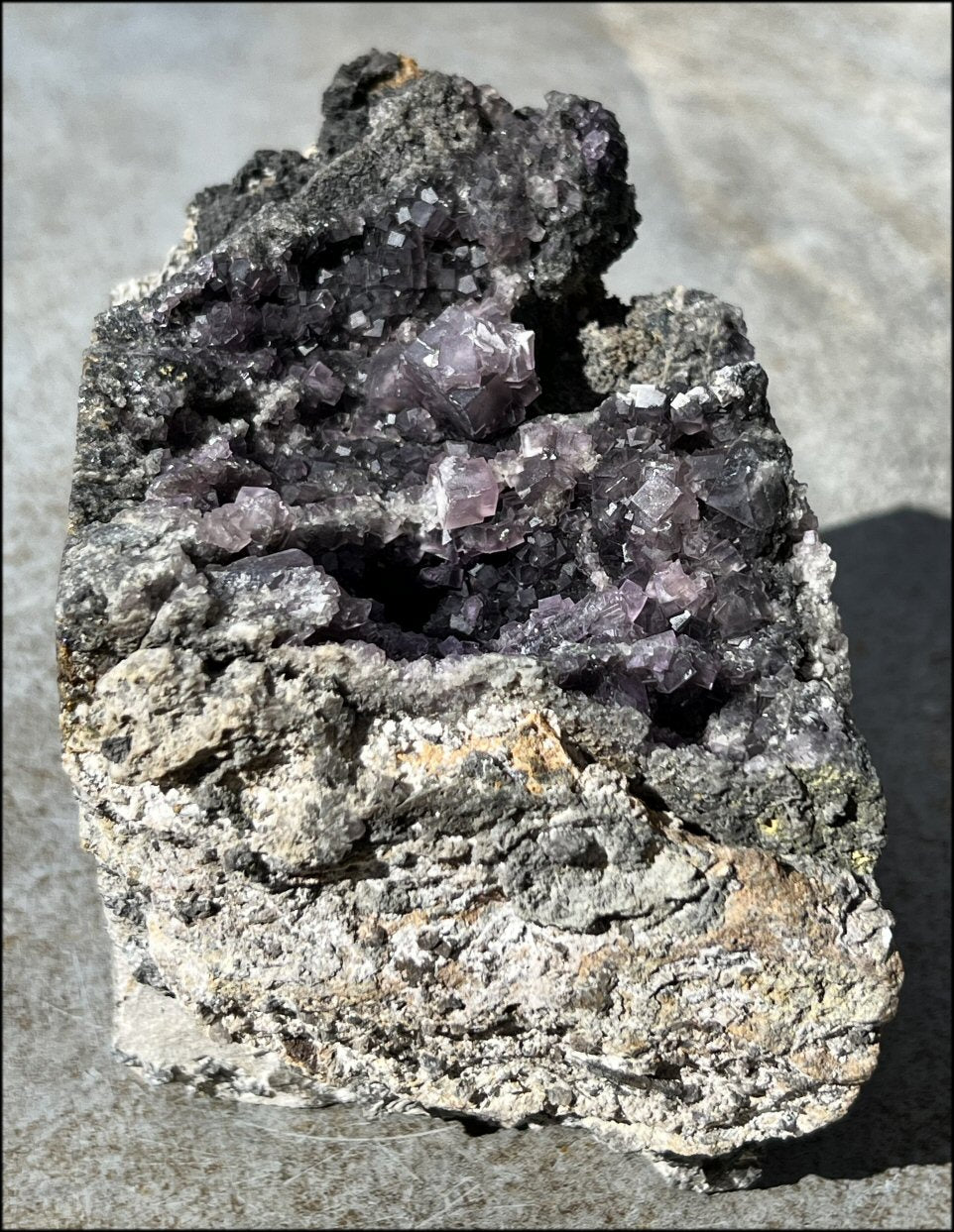 Limestone + Cubic Purple FLUORITE Metamorphosis Crystal Skull with Mesmerizing Vugs - Just over 6lbs