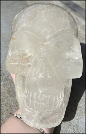 LifeSize Himalayan Quartz Crystal Skull with Multi-Colored Hematite, Golden Healer veils, Shimmery Rainbows - Just under 13lbs
