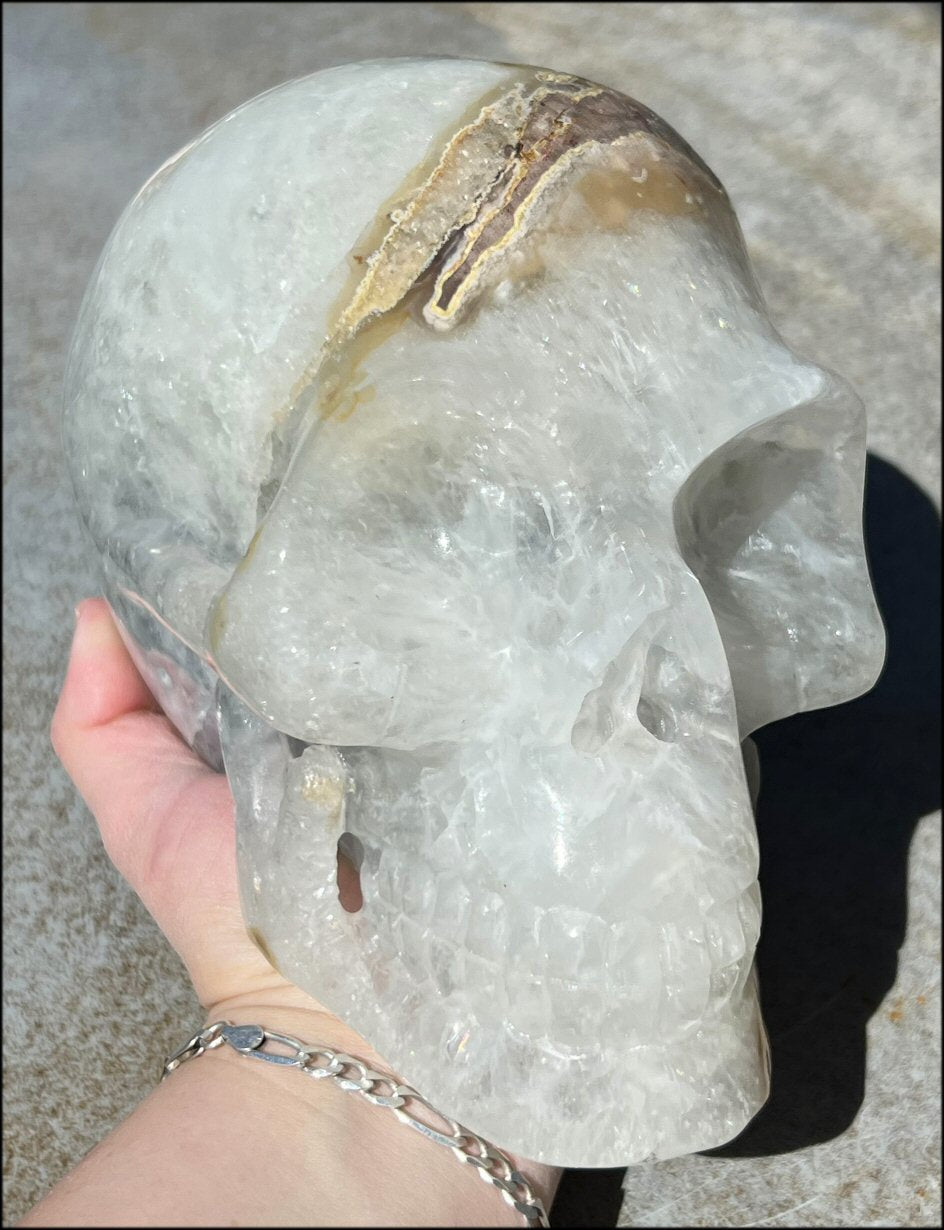 ~Super Sparkly~ LifeSize Agate GEODE Crystal Skull with Shimmery Rainbows, Weird Matrix!