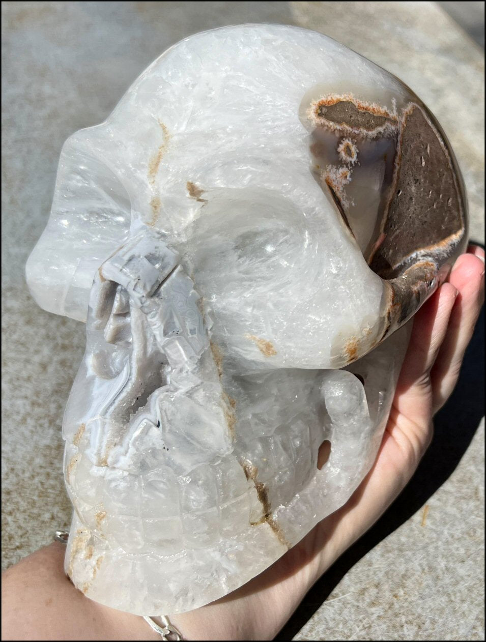 LifeSize Agate GEODE Crystal Skull with Super Cool Druzy Lined Facial VUG!