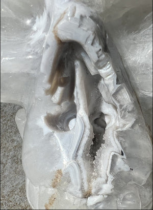 LifeSize Agate GEODE Crystal Skull with Super Cool Druzy Lined Facial VUG!
