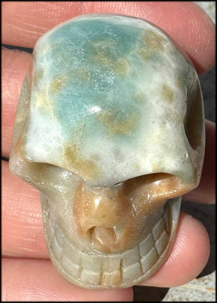 Peruvian BLUE OPAL Crystal Skull with Small VUGS - Creativity, Communication