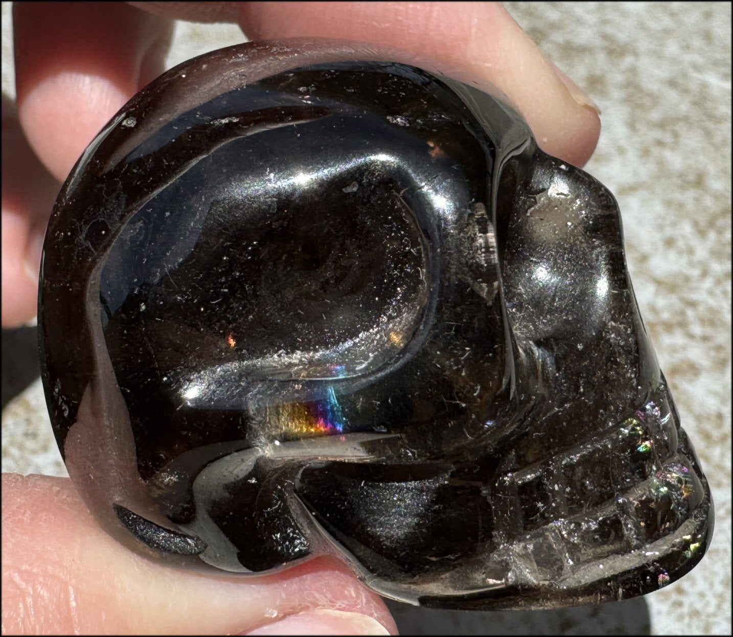 DARK Smoky Quartz Crystal Skull with Hematite inclusions - Dissolve negativity