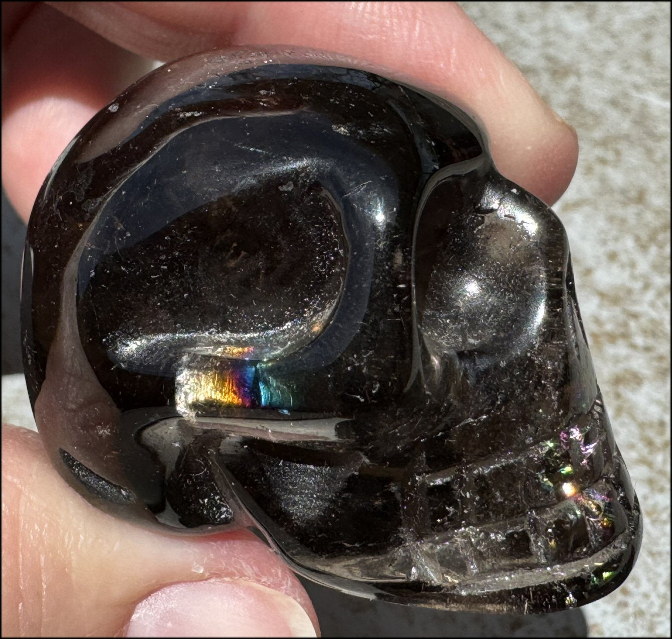 DARK Smoky Quartz Crystal Skull with Hematite inclusions - Dissolve negativity