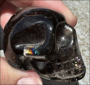 DARK Smoky Quartz Crystal Skull with Hematite inclusions - Dissolve negativity