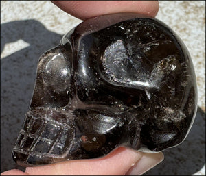 DARK Smoky Quartz Crystal Skull with Hematite inclusions - Dissolve negativity