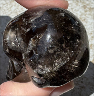 DARK Smoky Quartz Crystal Skull with Hematite inclusions - Dissolve negativity