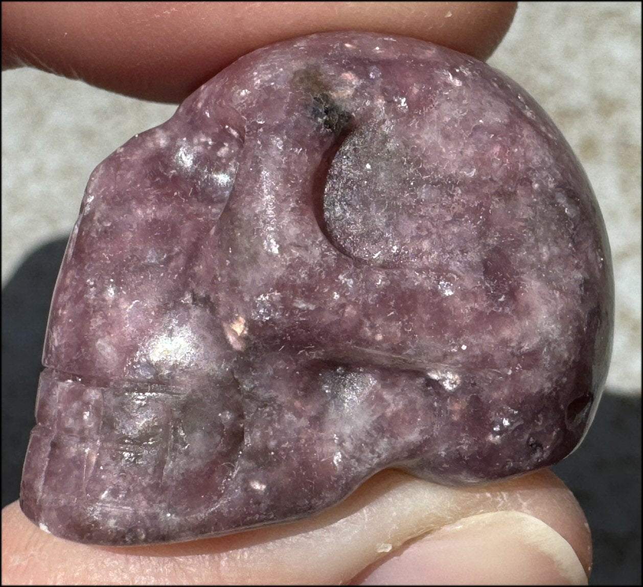 Small LEPIDOLITE Crystal Skull - AKA Lavenderine - Relaxation, Optimism