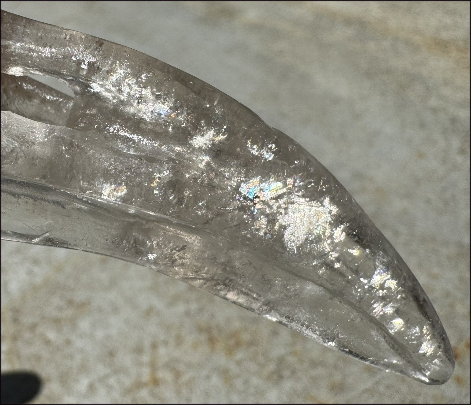 Lg. Light SMOKY QUARTZ Raven Crystal Skull with Shimmery Rainbows