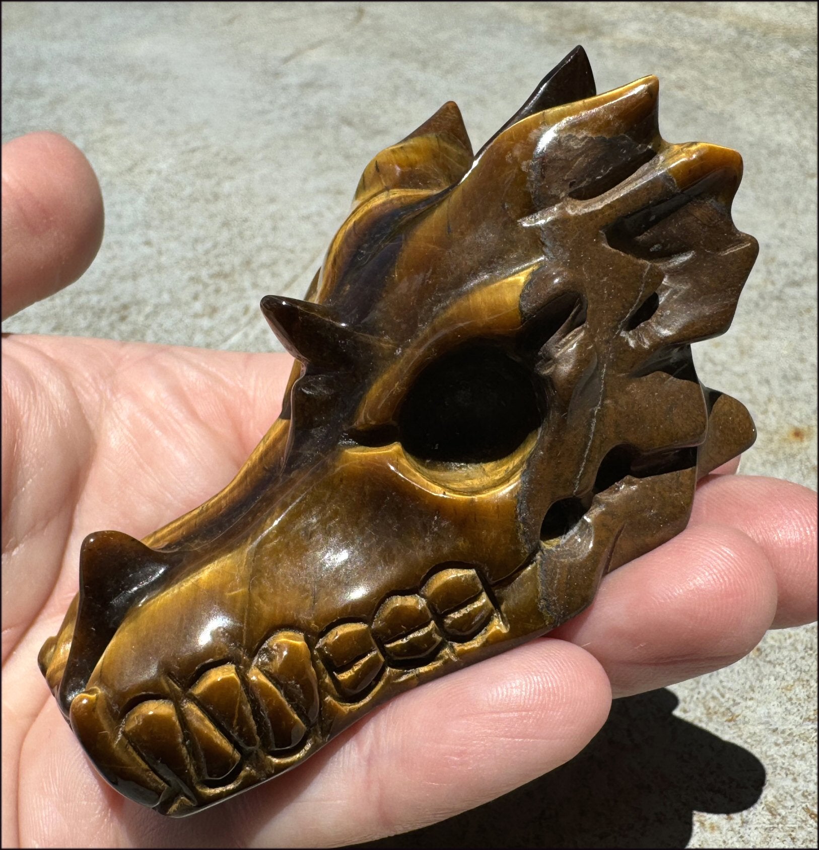 Golden Tiger Eye DRAGON Crystal Skull - Prosperity, Let go of judgments