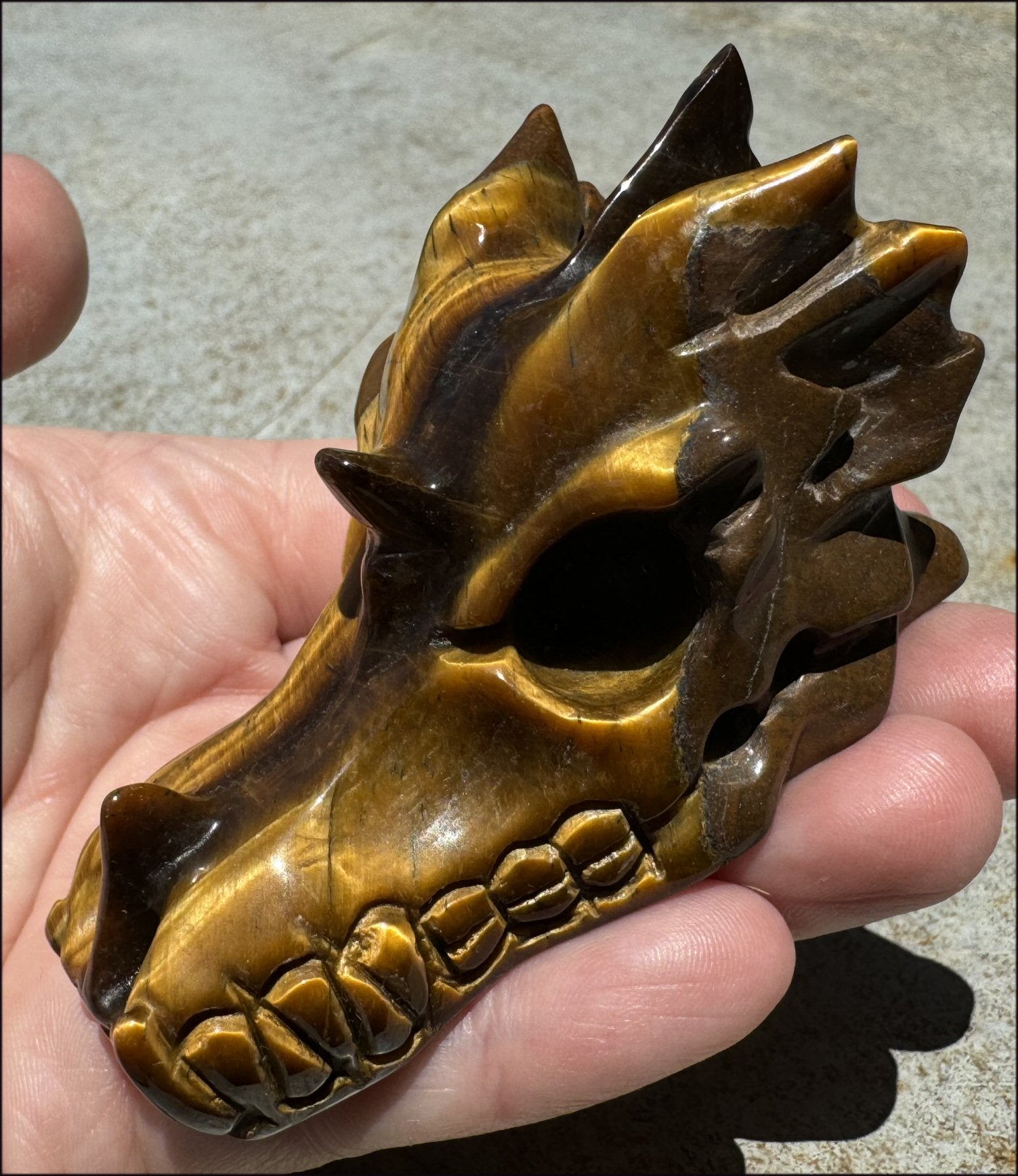 Golden Tiger Eye DRAGON Crystal Skull - Prosperity, Let go of judgments