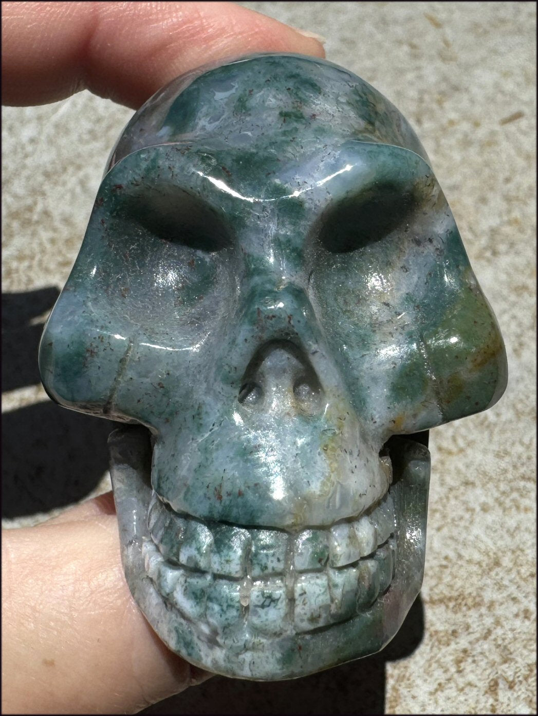 Natural Bloodstone + Moss Agate Mix CRYSTAL SKULL - Calming, Boost Self-Esteem