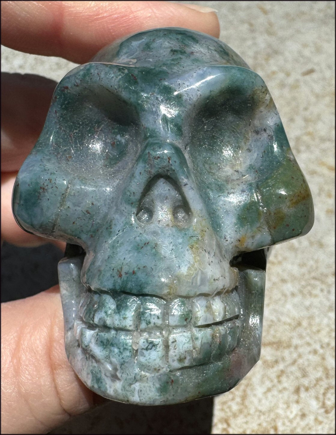 Natural Bloodstone + Moss Agate Mix CRYSTAL SKULL - Calming, Boost Self-Esteem
