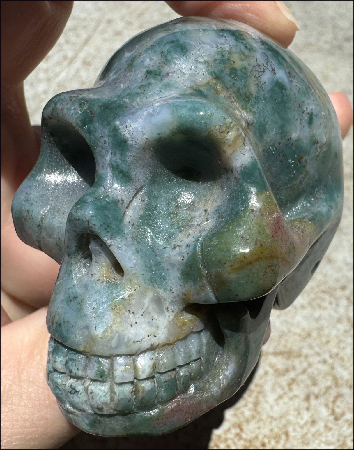 Natural Bloodstone + Moss Agate Mix CRYSTAL SKULL - Calming, Boost Self-Esteem
