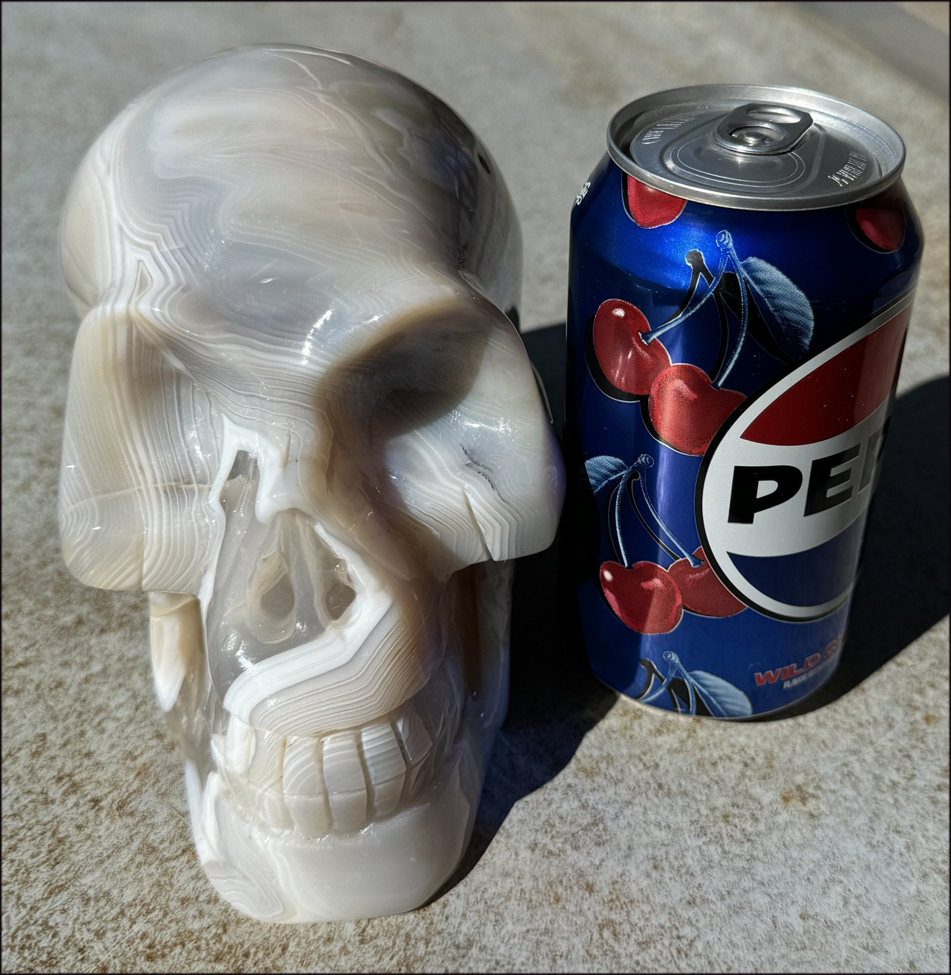 LifeSize Madagascar AGATE Crystal Skull with Fantastic Banding, Bi-Colored Dendritic inclusions