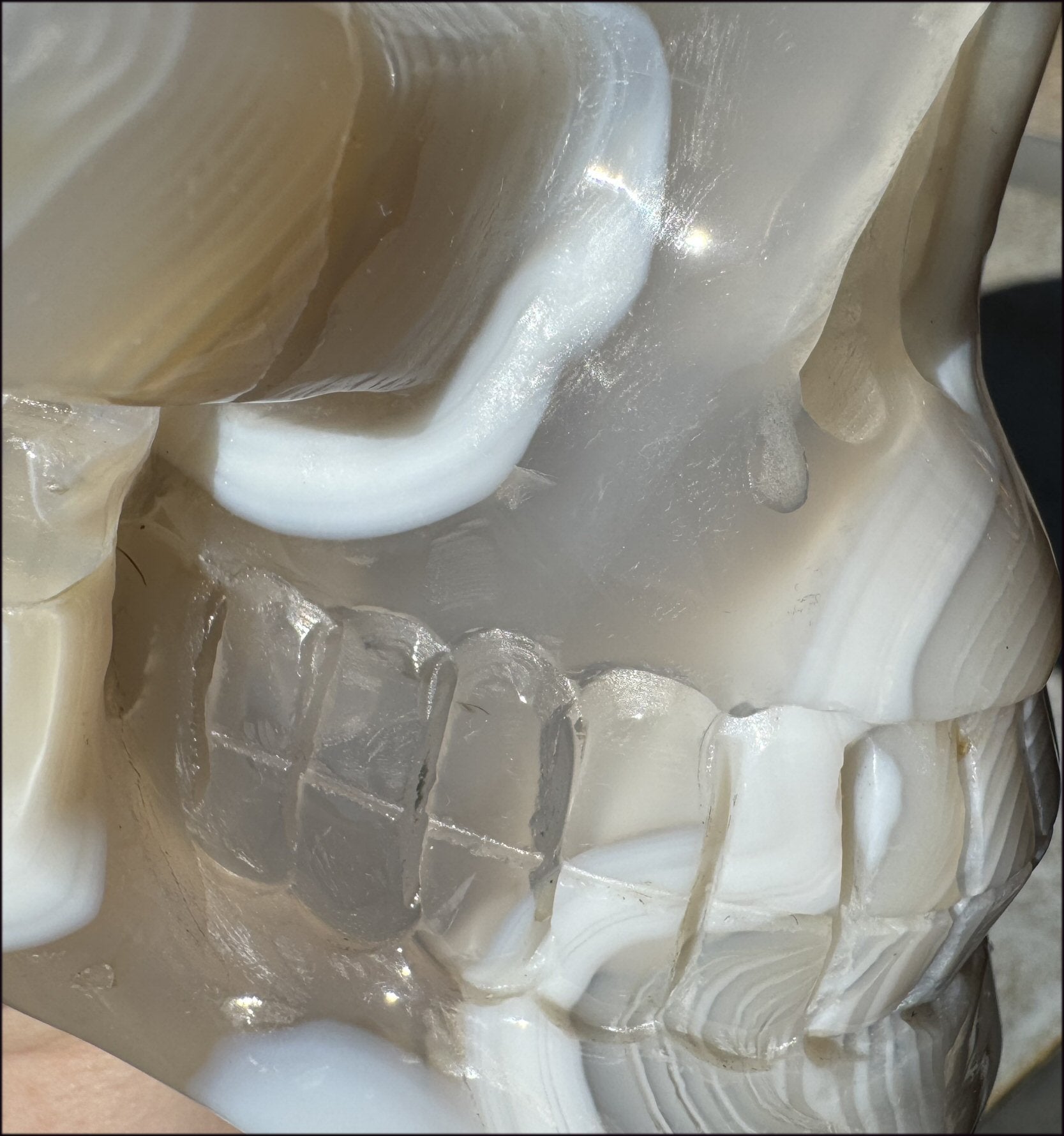 LifeSize Madagascar AGATE Crystal Skull with Fantastic Banding, Bi-Colored Dendritic inclusions