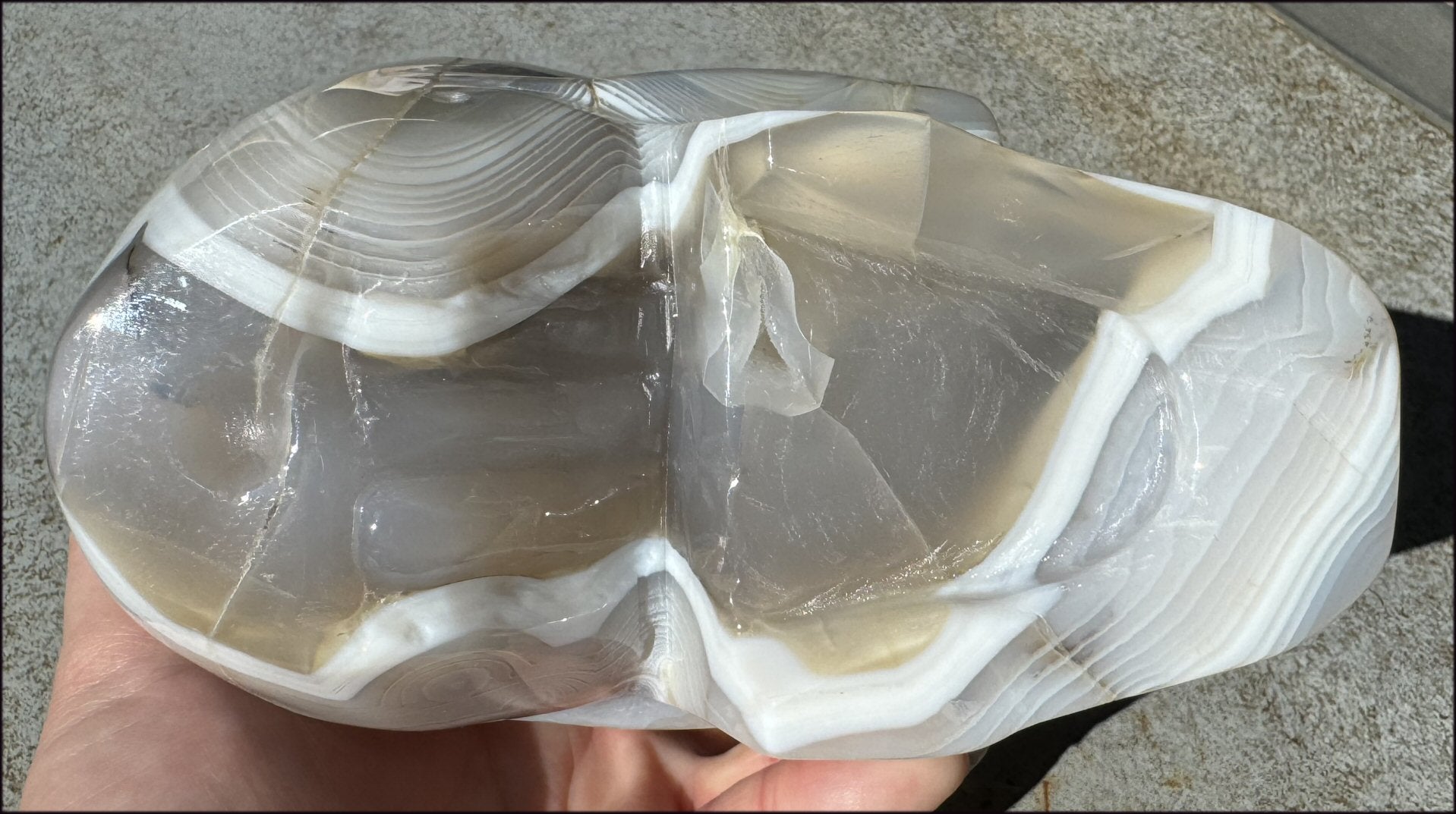 LifeSize Madagascar AGATE Crystal Skull with Fantastic Banding, Bi-Colored Dendritic inclusions