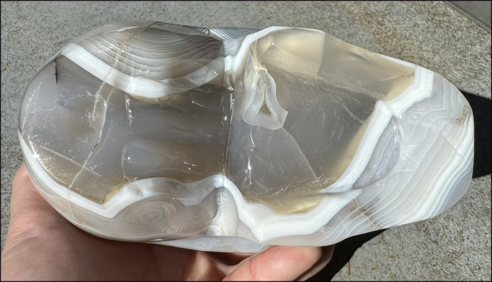 LifeSize Madagascar AGATE Crystal Skull with Fantastic Banding, Bi-Colored Dendritic inclusions