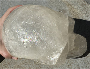 LifeSize Himalayan Quartz Crystal Skull with Crown Chakra Rainbows, Multi-Colored Hematite
