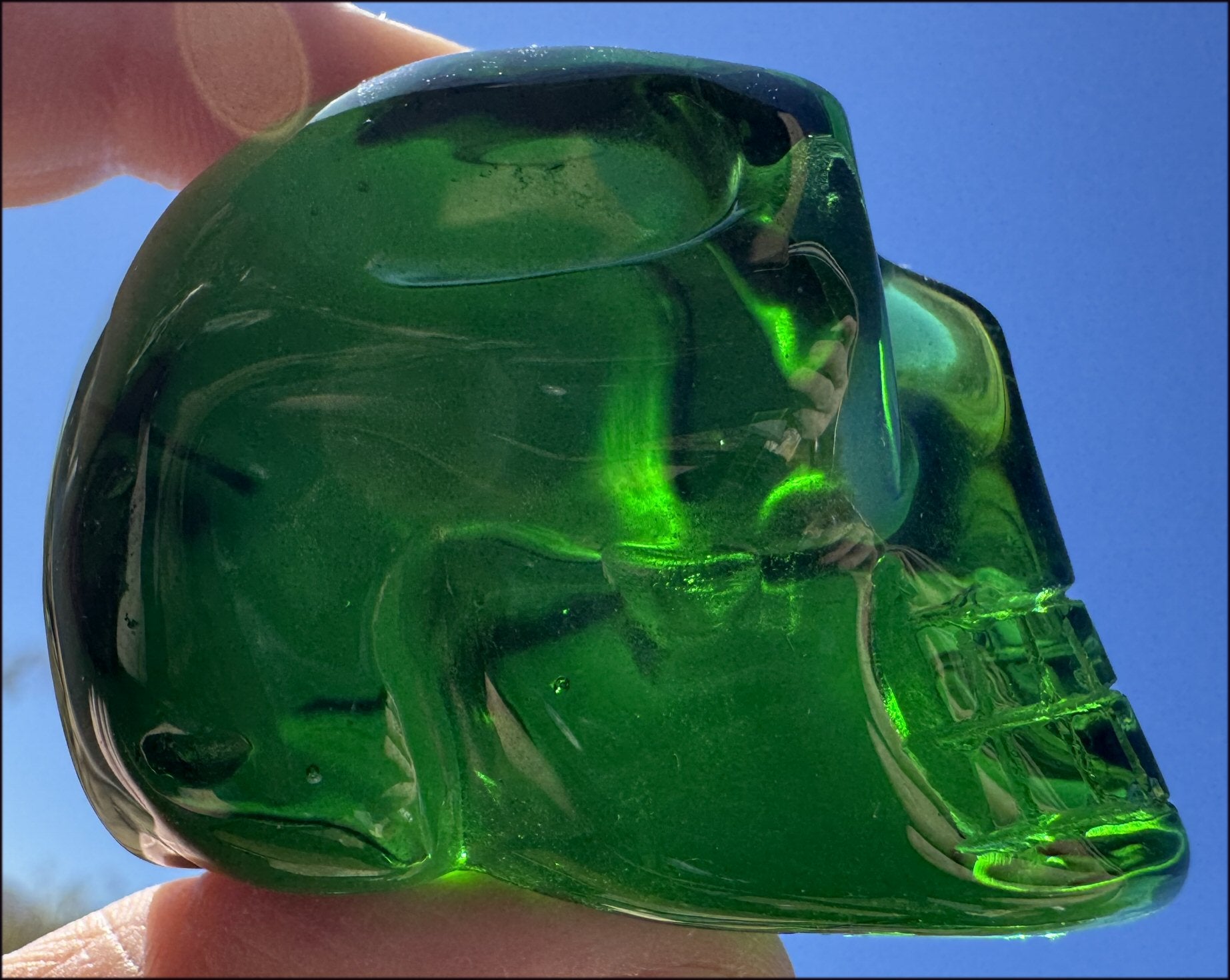 Emerald Green HELENITE Crystal Skull with Monatomic inclusion