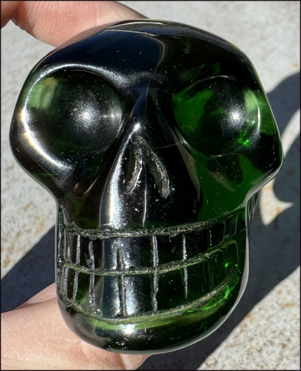Emerald Green HELENITE Crystal Skull with Monatomic inclusion