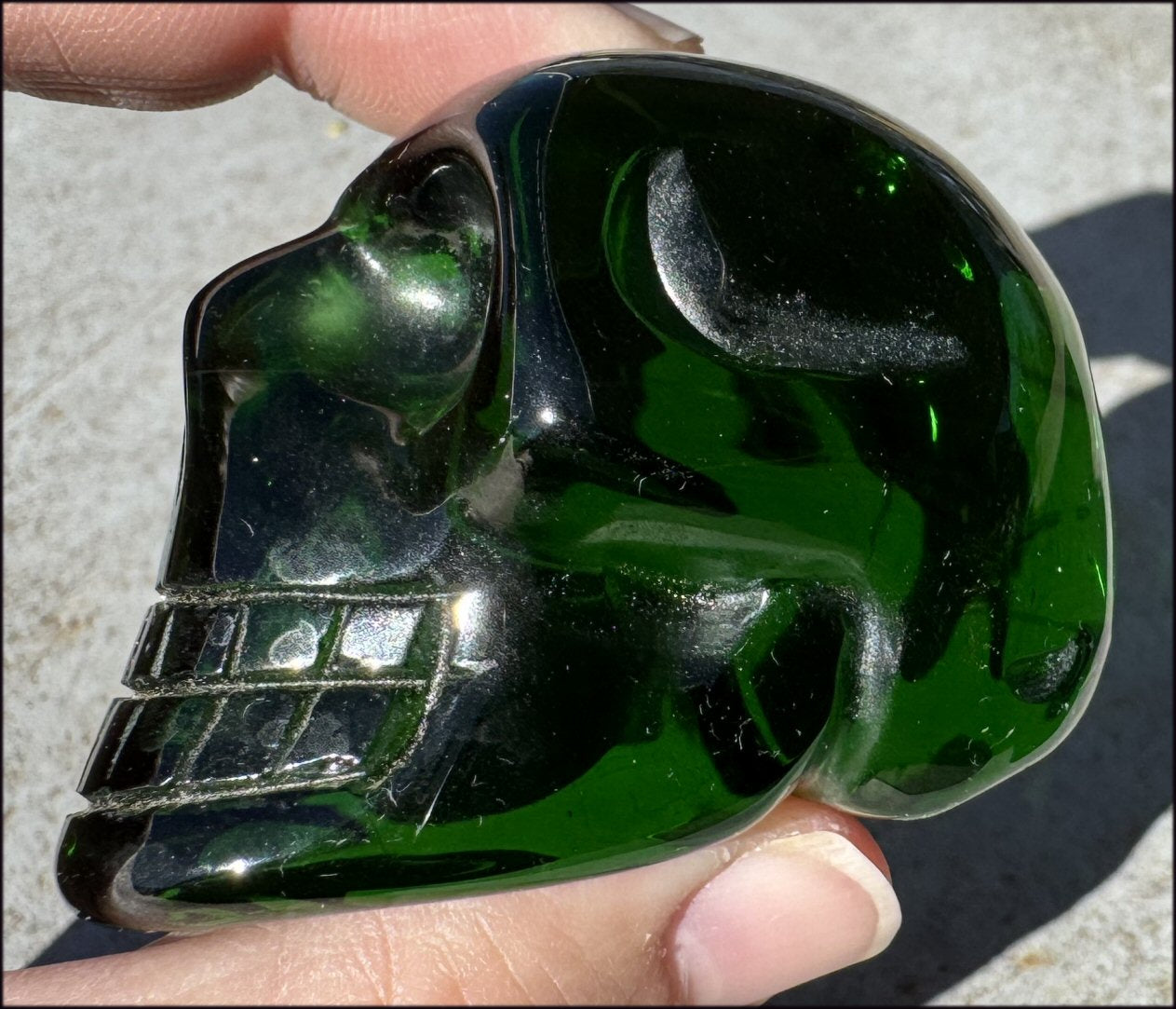 Emerald Green HELENITE Crystal Skull with Monatomic inclusion