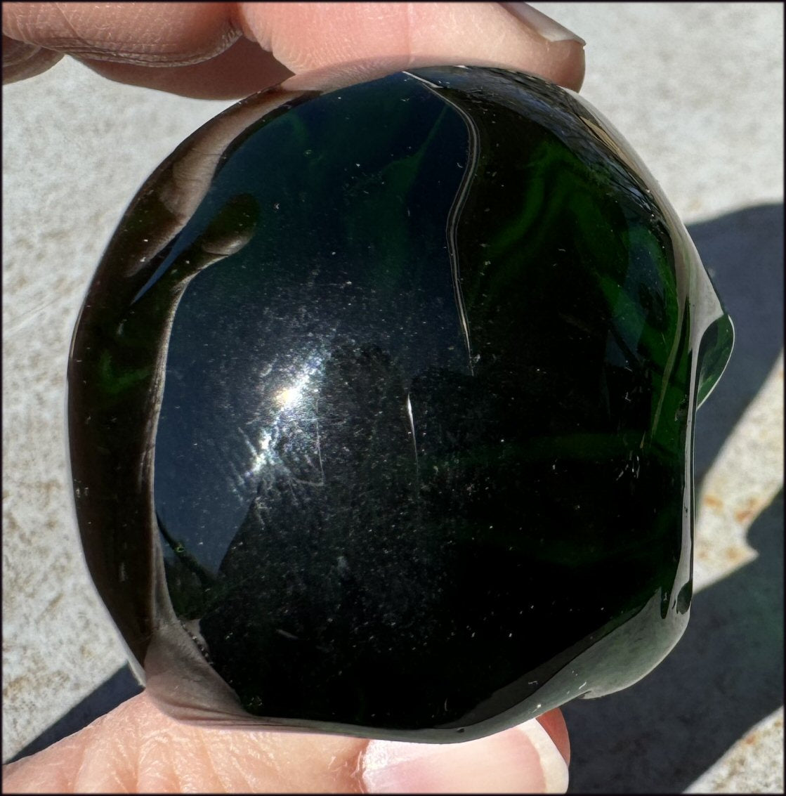 Emerald Green HELENITE Crystal Skull with Monatomic inclusion