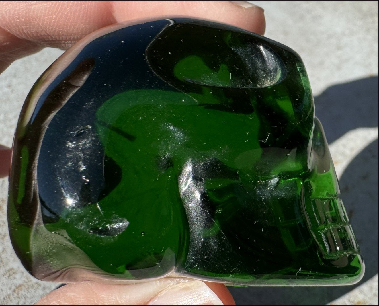Emerald Green HELENITE Crystal Skull with Monatomic inclusion