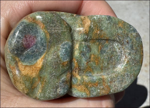 Fluorescent Ruby in Fuchsite CRYSTAL SKULL with Blue Kyanite inclusions