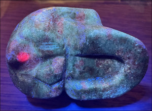 Fluorescent Ruby in Fuchsite CRYSTAL SKULL with Blue Kyanite inclusions