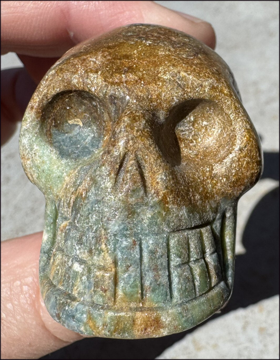 Fluorescent Ruby in Fuchsite CRYSTAL SKULL with Blue Kyanite inclusions