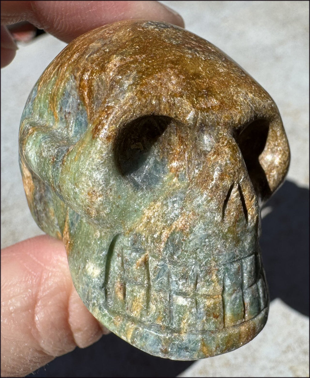 Fluorescent Ruby in Fuchsite CRYSTAL SKULL with Blue Kyanite inclusions
