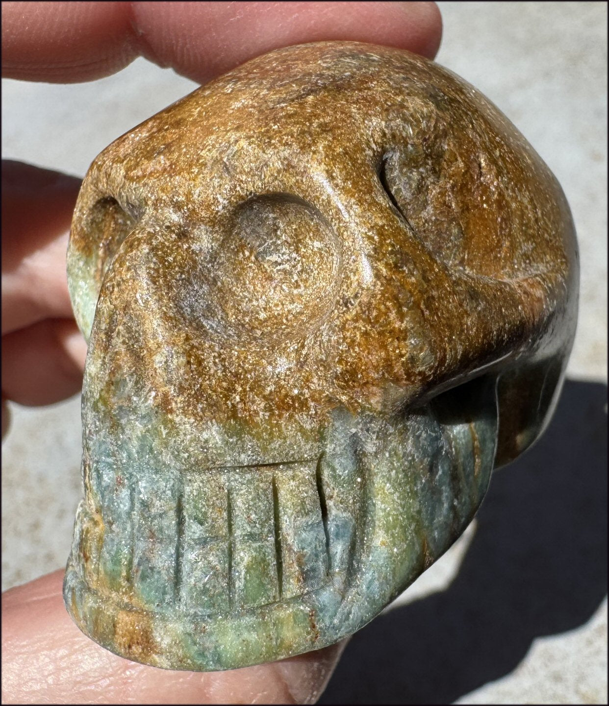 Fluorescent Ruby in Fuchsite CRYSTAL SKULL with Blue Kyanite inclusions