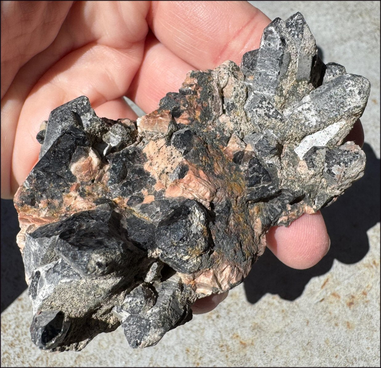 DARK Natural Smoky Quartz Crystal Cluster with Feldspar - Highly protective!