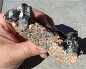 DARK Natural Smoky Quartz Crystal Cluster with Feldspar - Highly protective!