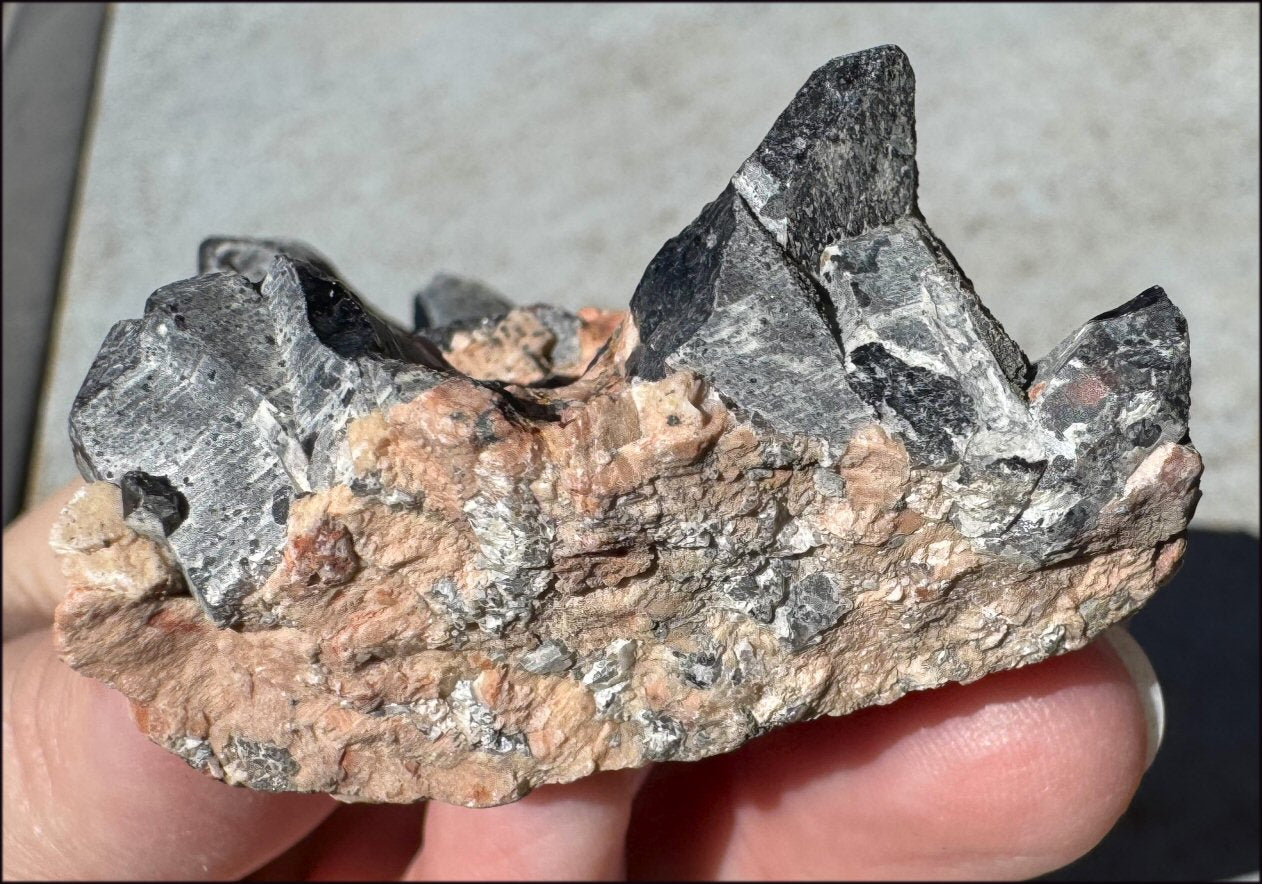DARK Natural Smoky Quartz Crystal Cluster with Feldspar - Highly protective!