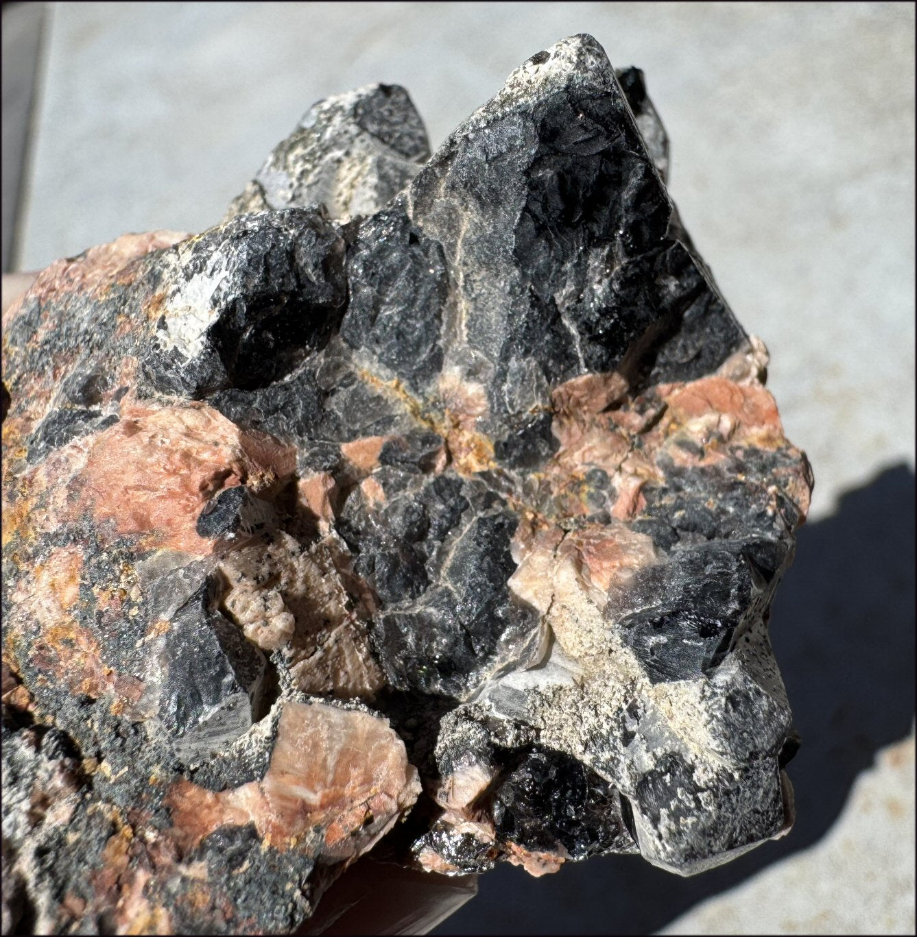 DARK Natural Smoky Quartz Crystal Cluster with Feldspar - Highly protective!