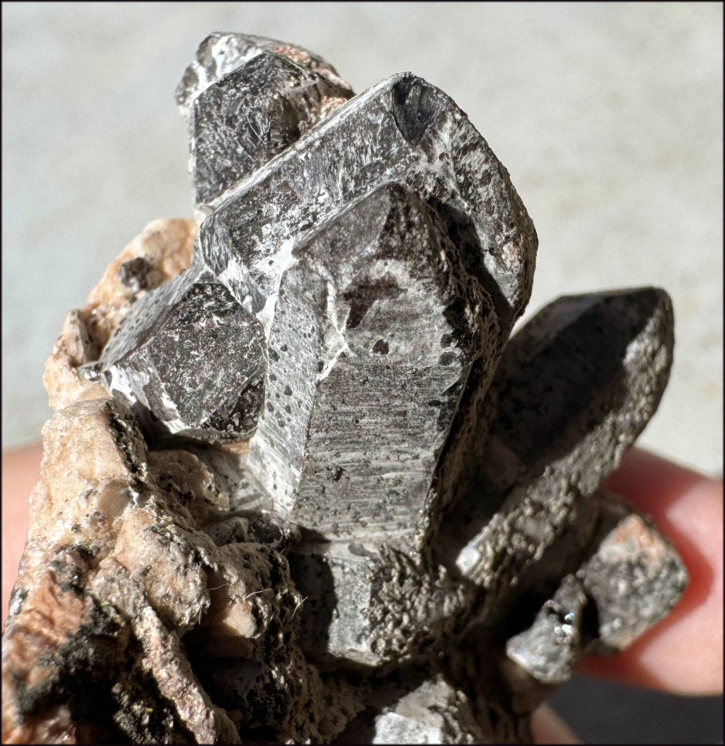 DARK Natural Smoky Quartz Crystal Cluster with Feldspar - Highly protective!