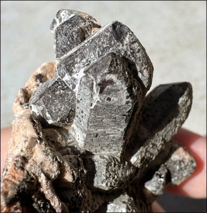 DARK Natural Smoky Quartz Crystal Cluster with Feldspar - Highly protective!