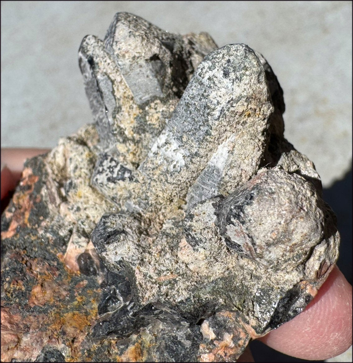 DARK Natural Smoky Quartz Crystal Cluster with Feldspar - Highly protective!