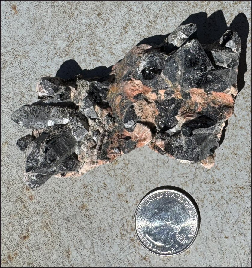 DARK Natural Smoky Quartz Crystal Cluster with Feldspar - Highly protective!