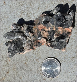 DARK Natural Smoky Quartz Crystal Cluster with Feldspar - Highly protective!