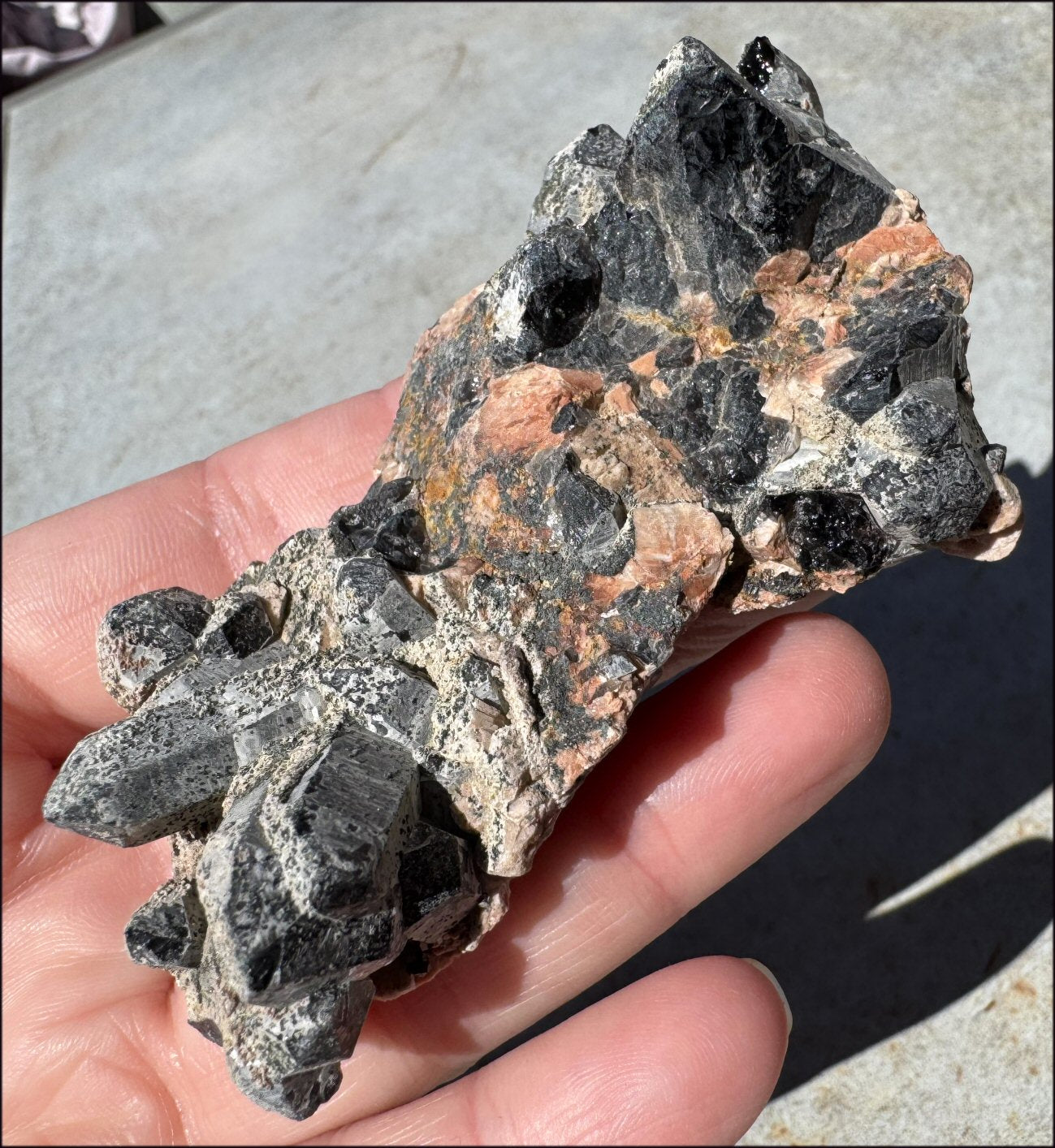 DARK Natural Smoky Quartz Crystal Cluster with Feldspar - Highly protective!